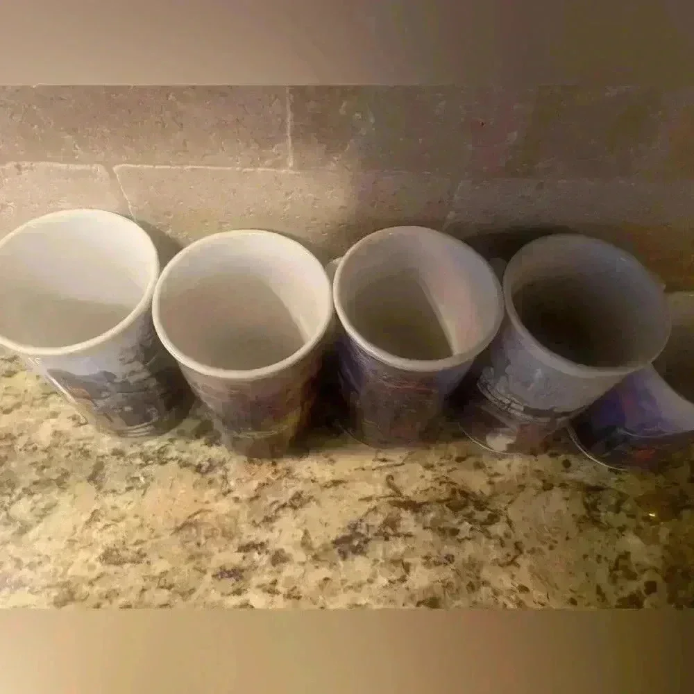 Vintage Thomas Kinkade Coffee Set - 5 Coffee Mugs and Serving Tray